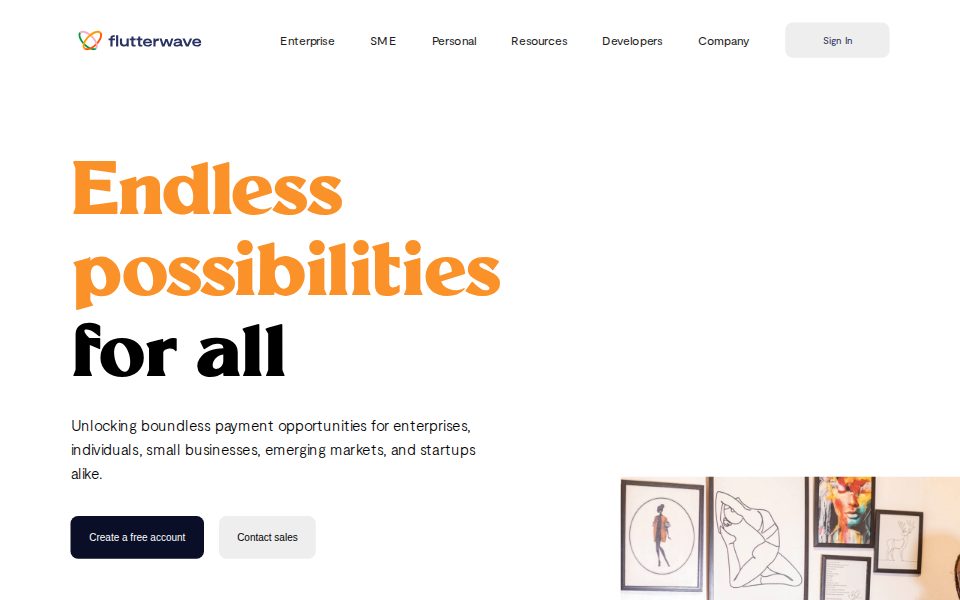 hero section of the Flutterwave homepage replica